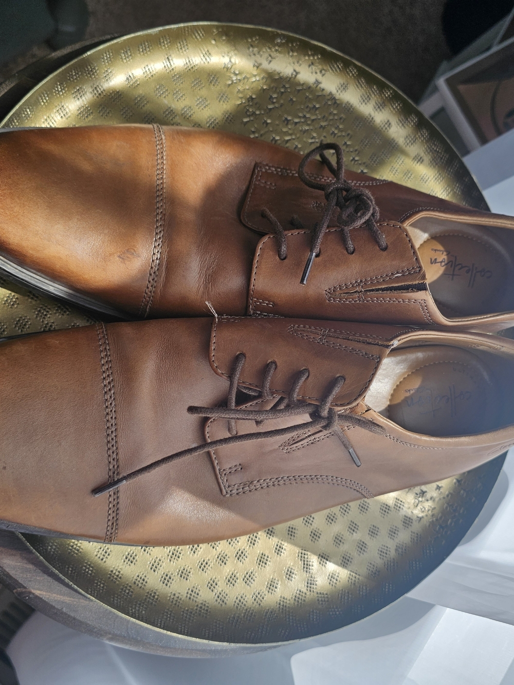 Clarks Whiddon Cap Mens Tan Leather Cap Toe Oxford Dress Shoes Size 13 M